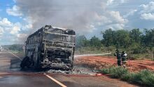 Ónibus pega fogo e fica destruído na MS-338 próximo a Santa Rita do Pardo