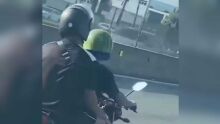 Motociclista usa melancia como capacete no Rio de Janeiro (vídeo)
