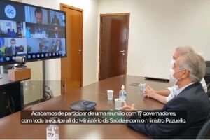 Governador Reinaldo Azambuja e secretário de saúde Geraldo Resende participaram de reunião