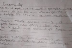 Menina de 9 anos escreve carta para 'Noel' pedindo pão e leite para família no Natal