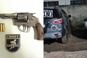 Arma apreendida e veículo utilizado no roubo da caminhonete