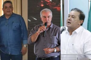Marco Santullo (DEM), governador Reinaldo Azambuja (PSDB) e deputado Eduardo Rocha (MDB)