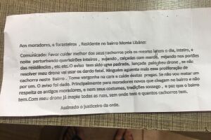 Carta recebida por moradores com ameaça