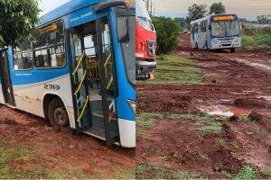 Um ônibus conseguiu passar, mas outro não