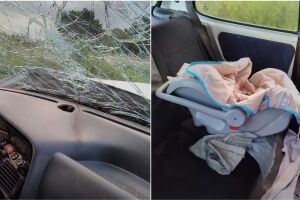 Criança foi arremessada junto com a mãe contra o para-brisa do carro