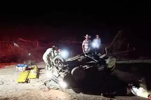 Casal fica ferido após carro bater em capivara e capotar na BR-359, em Coxim
