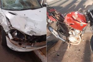 Moto e carro ficaram bastante danificados