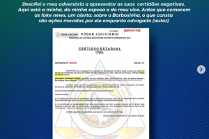 Eduardo Riedel publicou as certidões negativadas e desafiou Contar