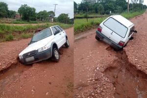 Motorista cai e fica presa em erosão causada pela chuva no interior do Estado