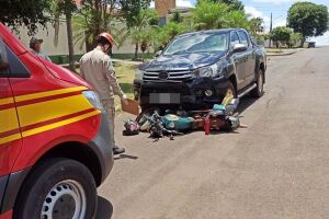 Motociclista tem o pé dilacerado em acidente com camionete em Amambai