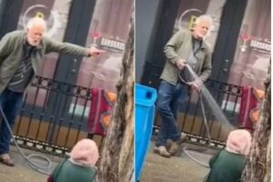 Empresário esguicha água em idosa sem-teto e causa revolta (vídeo)
