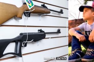 Imagem Ilustrativa à esquerda; foto de criança morta com disparo da arma do avô