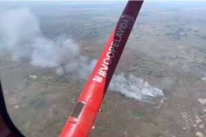 Bombeiros monitoram área de incêndio no Pantanal 