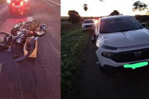 Caro e moto envolvidos no acidente