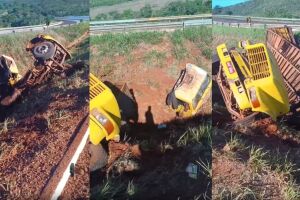 Caminhoneiro perde controle em curva, tomba caminhão e morre em Nioaque (vídeo)
