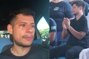 Tiago chorou durante evento em escola da prefeitura 