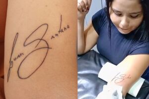 'Luanete de corpo e alma' desde os 14 anos tatua assinatura de Luan Santana no braço (vídeo)