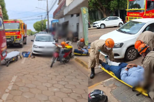 No local, foi constatada uma colisão entre uma motocicleta e uma caminhonete S-10