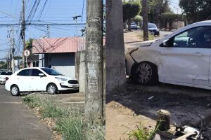 Acidente entre dois carros quase derruba muro na Vila Almeida; ninguém ficou ferido 