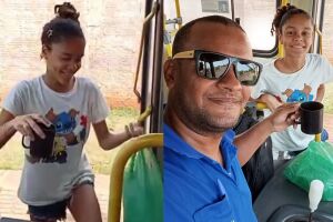 Pai ganha café da tarde da filha no 'busão' e carinho encanta em Campo Grande (vídeo)