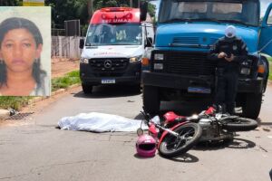 Maria do Carmo foi parar embaixo do veículo pesado