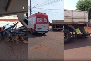 Idoso motociclista tem pé decepado em acidente com carreta em Dourados 