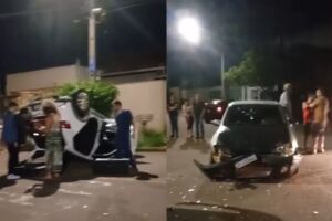 Carro capota e outro fica danificado em batida na Vila Marli (vídeo)