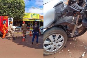 Carro 'roleta' cruzamento, bate em moto e deixa motoqueiro em estado grave em Dourados
