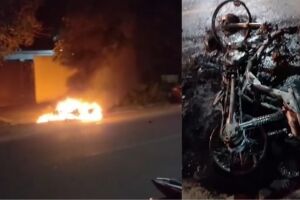Homem ateia fogo em motocicleta após briga de trânsito em Três Lagoas (vídeo)