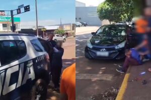 Vídeos gravados por testemunhas mostram o homem imobilizado na calçada enquanto aguardava a viatura