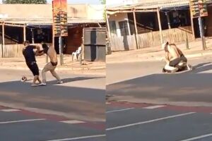 Homens trocam socos e capacetadas em acidente de trânsito no Nova Lima (vídeo)