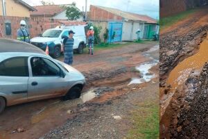 Carro afunda em buraco na Rua Caraíba pela segunda vez em três dias