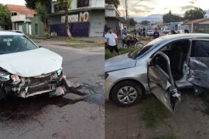 Mulher fica presa às ferragens em batida entre carros em Corumbá (vídeo)