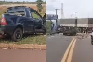 Acidente entre carreta e picape trava anel rodoviário em Campo Grande (vídeo)