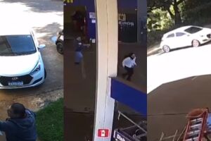 Homem correu atrás da mulher em meio aos funcionários