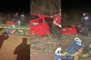 Vídeo mostra momento em que carro bate contra ônibus e mata passageira em Rio Brilhante
