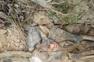 Uma prótese dentária e peças de roupa estavam junto à ossada