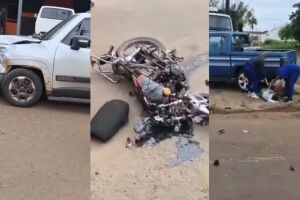 Batida entre carro e motocicleta deixa mulher ferida em Ponta Porã (vídeo)