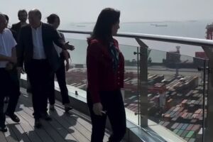 Simone visita porto da China e cita Rota Bioceânica em MS: 'é o maior do mundo' (vídeo)