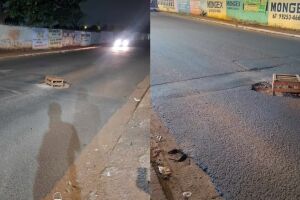 Buraco com caixote derrubou pelo menos dois motociclistas