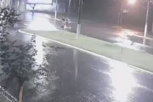 Câmera flagra bandidos arrastando cofre com R$ 100 mil de empresa após furto (vídeo)