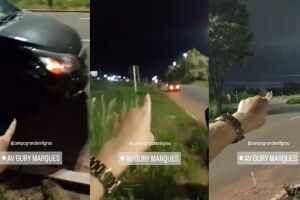Fileira de carros com pneus furados por buracos chama a atenção na Av. Gury Marques (vídeo)