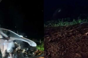 Batida deixa carro submerso em enchente em F&aacute;tima do Sul (v&iacute;deo)