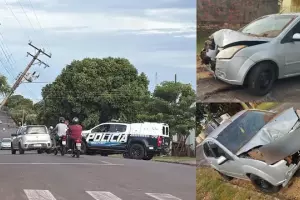 Carro bate em poste, causa apag&atilde;o e provoca caos no tr&acirc;nsito em Aquidauana