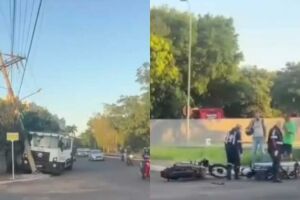 Caminh&atilde;o bate em poste e motociclista &eacute; ferido em sequ&ecirc;ncia de acidentes na Vila Albuquerque (v&iacute;deo)