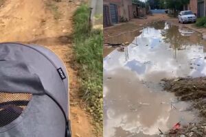 Po&ccedil;a de &aacute;gua ocupa toda a rua no bairro Varandas do Campo 