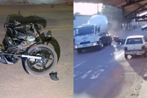 Motociclista se desequilibra, cai e &eacute; atropelado por caminh&atilde;o no Caiob&aacute; (v&iacute;deo)
