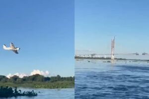 Avi&atilde;o do prefeito de Porto Murtinho faz manobras perigosas perto da ponte da Rota Bioce&acirc;nica (v&iacute;deo)