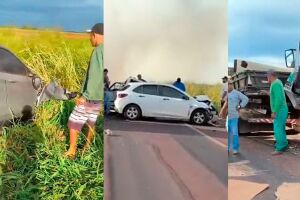 Grave acidente envolvendo caminh&atilde;o e carro deixa tr&acirc;nsito lento na sa&iacute;da para Sidrol&acirc;ndia (v&iacute;deo)
