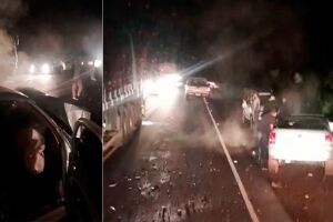 Acidente entre Saveiro e carreta deixa v&iacute;tima grave pr&oacute;ximo a Deod&aacute;polis (v&iacute;deo)